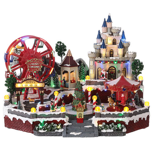 weihnachtsszene schnee lunapark in bewegung mit lichtern 45x50x40 cm