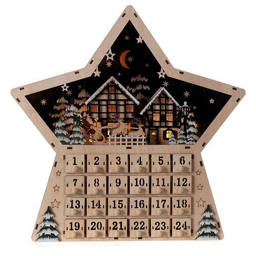 adventskalender holzstern lichtglockenspiel 40x40x10 cm