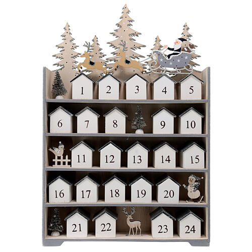 adventskalender weihnachtsmann schlitten holz grau 30x40 cm