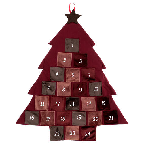 burgunderroter adventskalender mit baum 85 cm