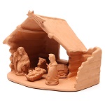 heilige familie mit hutte terrakotta deruta 20x22x16cm